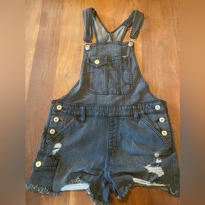 Women’s Distressed Black Overalls